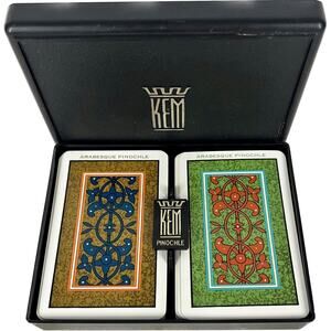 Vintage Kem Plastic Playing Cards ARABESQUE 2 Decks Washable USA Instructions